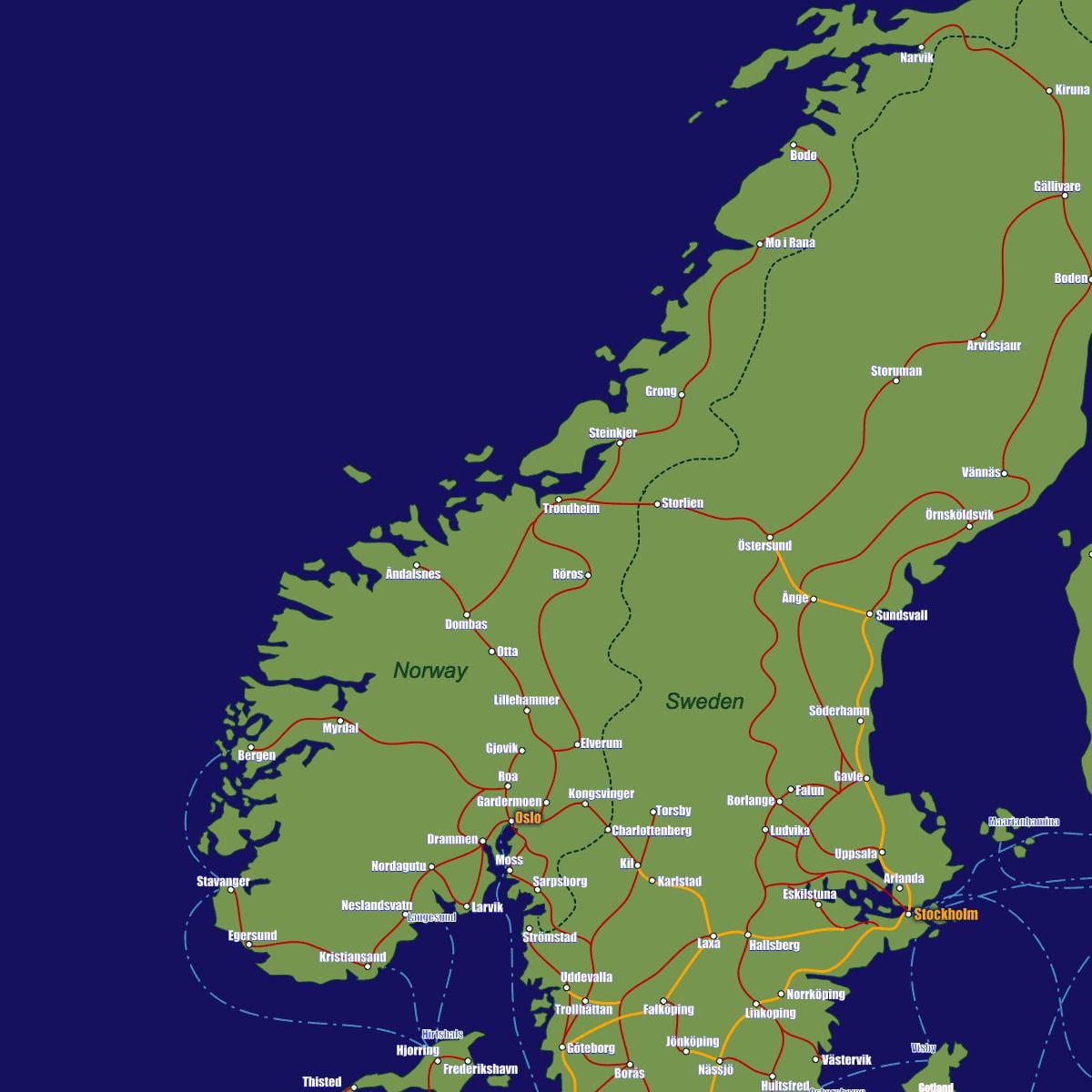 Kat jeyografik nan Nòvèj tren wout