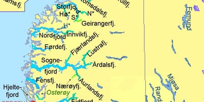 Kat jeyografik nan Nòvèj montre fyord